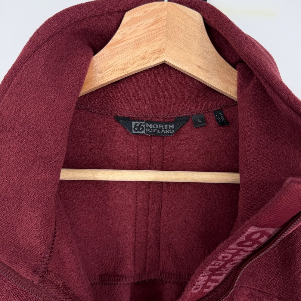 66 North Iceland Burgundy Half Zip Pullover Fleece Sz L Boxy Warm - Picture 3 of 7